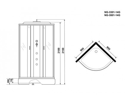 Душевая кабина Niagara NG-3501-14G 90х90 см, с гидромассажем, тонированными стеклами