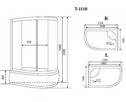 Душевая кабина Timo Standart T-1110 P R 110х85 см без электрики и гидромассажа