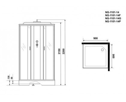 Душевая кабина Niagara NG-1101-14F 90х90 см, с матовыми стеклами