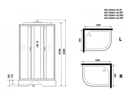 Душевая кабина Niagara NG-33084-14LF 100х80 см, с матовыми стеклами, левосторонняя