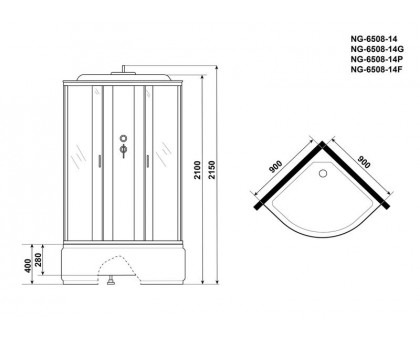 Душевая кабина Niagara NG-6508-14P 90х90 см, с тонированными стеклами