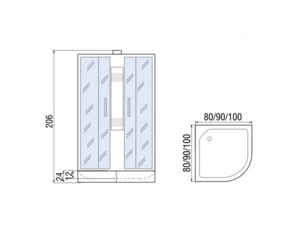 Душевая кабина Мономах 90/24 Б/К С МЗ 90х90х206, без крыши, полукруг