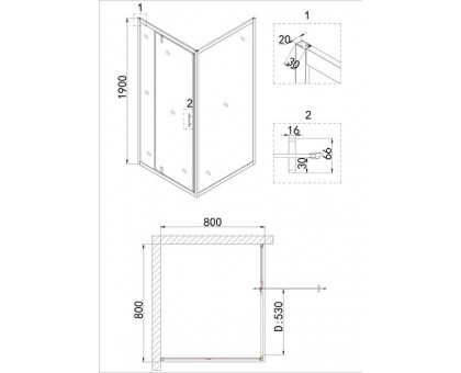 Душевой уголок Niagara NG-0280-08 BLACK 80х80х190 см, квадратный